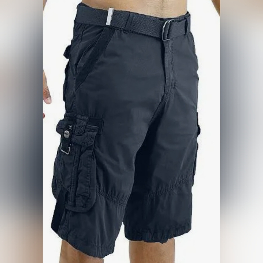 Blu Rock New York NWT Men's Navy Cargo Shorts With Metal Closure Belt Size 32